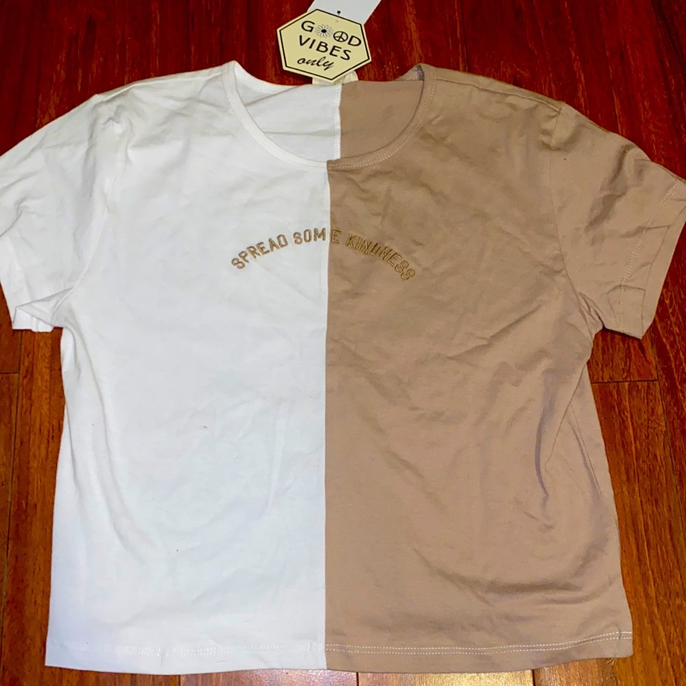 The brand is (good vibes)The color is white and tan and the size is large